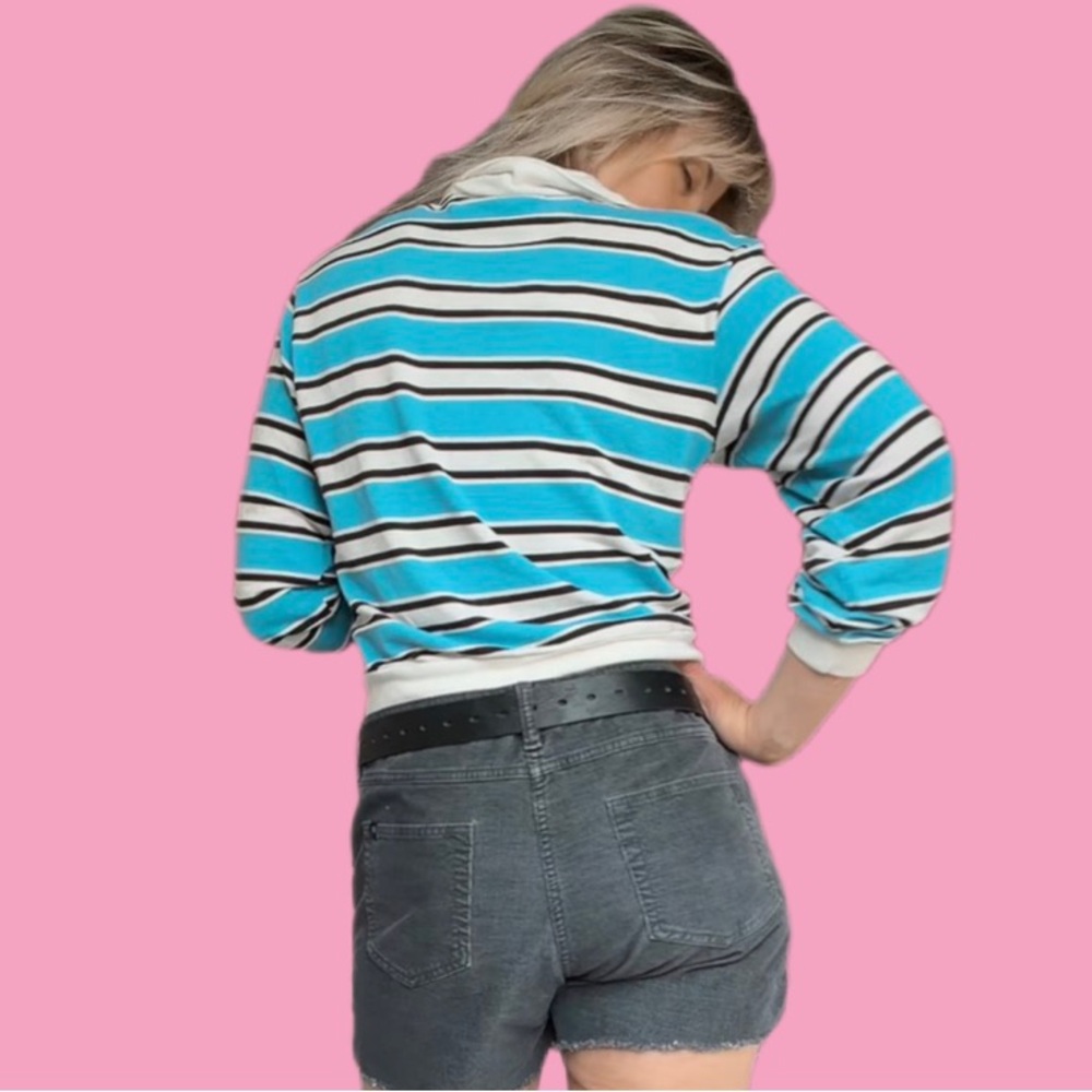 Striped Turquoise Pullover Sweater Top - Casual Women's Long Sleeve